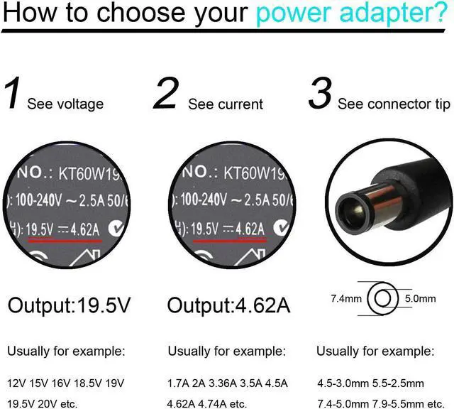 Alt view image 3 of 7 - 90W/65W Ac Adapter Laptop Charger Compatible with Dell Latitude E6230 E6330 E6400 E6420 E6430 E6440 E6500 E6520 E6530 E7240 E7440 Inspiron 14 15 17 14R 15R 17R 1520 1525 1545 3451 3520 3521