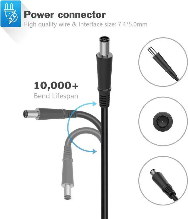 Alt view image 6 of 7 - Laptop Charger for HP EliteBook 745 820 840 850 G1 G2; Probook 430 440 450 455 G1 G2; HP G42 G50 G56 G60 G61 G62 G71 G72 Power Supply Cord