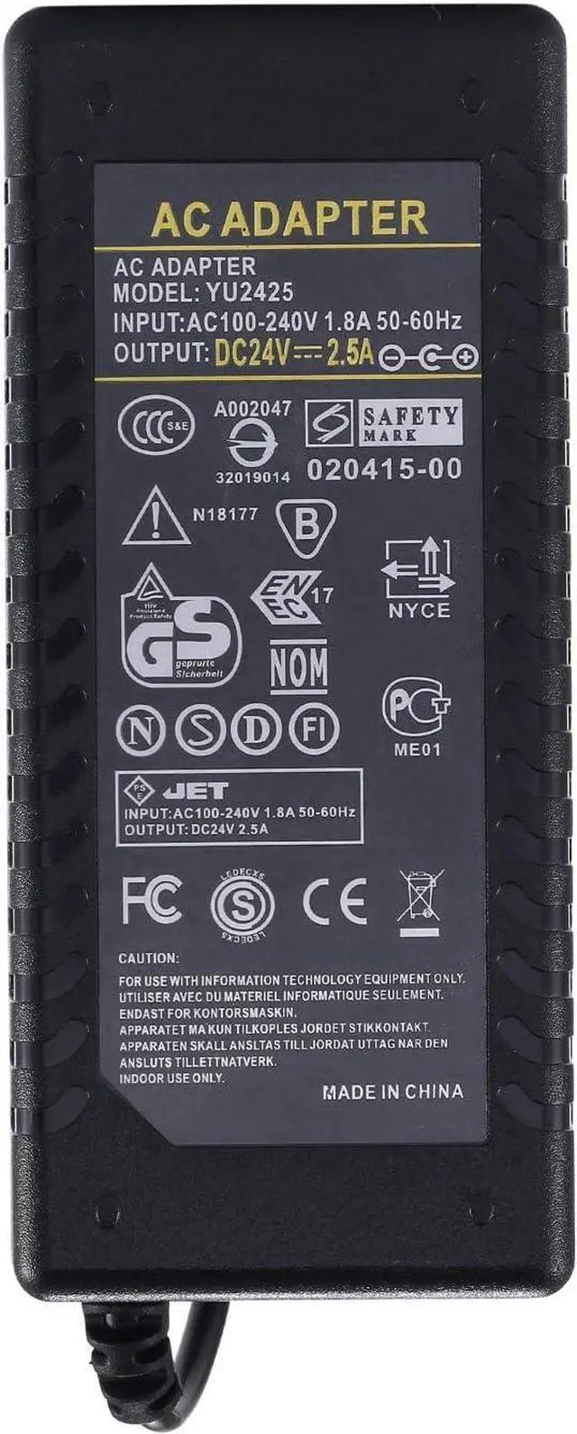 Alt view image 7 of 7 - 24V 2.5A Power Supply - AC DC 24V 2.5A Power Adapter AC/DC 60W Transformers Cord 5.5 x 2.5mm DC Plug Jack Connector 2.4A Compatible with 24Volt 0-2.5 Amp / 0-2500mA