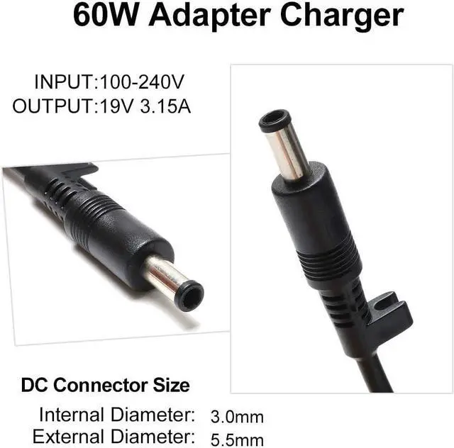 Alt view image 2 of 7 - 60W Adapter Charger for Samsung Cpa09-004a R580 RV515 Np365e5c R540 Np-q430 Np510r5e R480 Np300e5c Np305e7a R530 R440 Qx410 0335a1960 Np200a5b Np270e4e Np300e5a Np300e5e Np305e5a Power Supply Cord