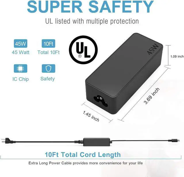 Alt view image 2 of 4 - Nicpower Type-USB-C AC Charger Fit for Acer-Chromebook 315 Series Laptop Power Supply Adapter Cord