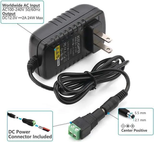 Alt view image 3 of 7 - AC Adapter, YIFENG 12V / 2A AC DC Switching Power Supply Adapter(Input 100-240V, Output 12V 2A) with DC Connector Gift