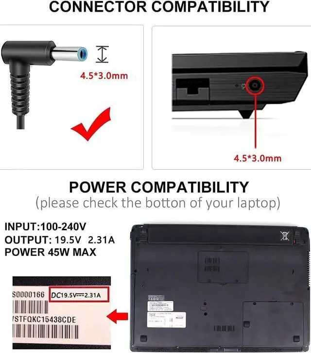 Alt view image 2 of 7 - DTK 19.5V 2.31A 45W HP Ac Laptop Charger for Pavilion, Elitebook Folio, HP Stream Adapter for Notebook Computer PC Power Cord(Blue Tip : 4.5 X 3mm)