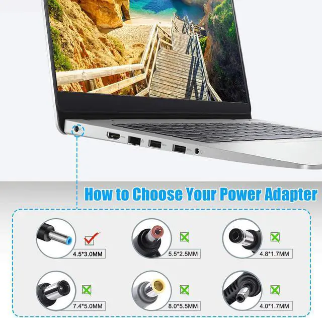Alt view image 4 of 6 - 65W 19.5V 3.33A AC Adapter Replacement for HP EliteBook 700 800 1000 Series Notebook PC 725 745 755 820 840 850 1020 1030 1040 G2 G3 G4 G5 Laptop Charger Power Supply Cord (10Ft/3m)