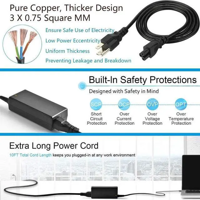 Alt view image 4 of 7 - 45W USB C Type C ChromeBook Charger Adapter for HP Chromebook X360 14-ca061dx 14-ca020nr 14-ca051wm 918337-001 844205-850 and More ChromeBook Charger