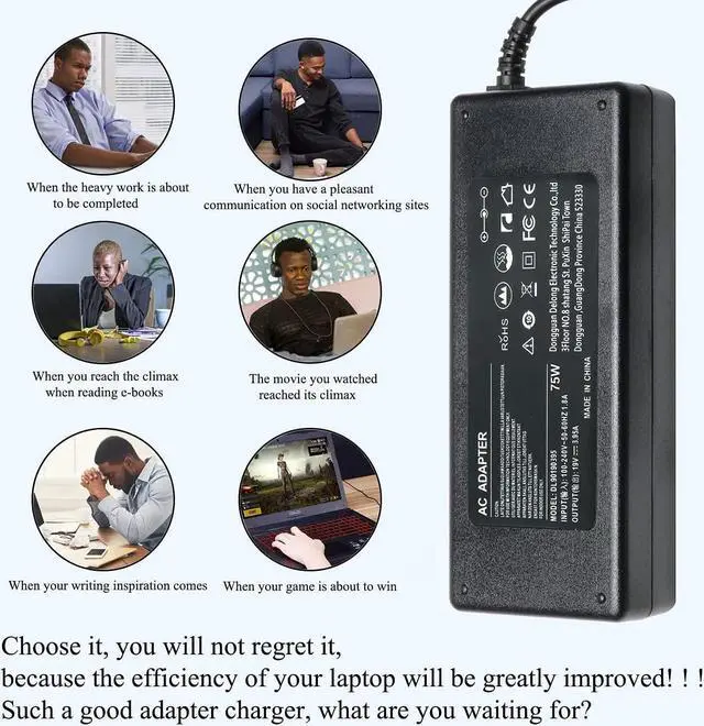 Alt view image 7 of 7 - 75W 19V 3.95A AC Adapter Laptop Charger for Toshiba Satellite PA-1750-04 PA-1750-09 C55 C55D C55T C55DT C55-A C55-B C55-C C50 C75 C75D C655 L655 L755 L755D L775 L855 DC Adapter Power Supply Cord