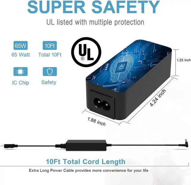 Alt view image 4 of 5 - 65W AC Charger Fit for HP Zbook Firefly 14 15 15.6 G7 inch G8 Mobile Workstation 15-d069wm 2Z781UA 2S375EA 3F607UA 3F613UA 10M46UAR 1G132UA 3F562UA 1A1K8UA 2B097UA 9GD58PA Power Supply Adapter Cord