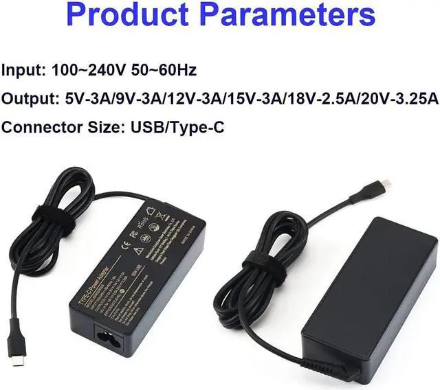Alt view image 3 of 6 - 65W 45W USB/Type C Adapter Lapptop Charger Compatible with Lenovo ThinkPad T480 T480s T580 T580s T490S E580 Lenovo Chromebook 100e 300e 500e Lenovo Yoga C930 C940 C630 S730 920 910 Power Supply Cord