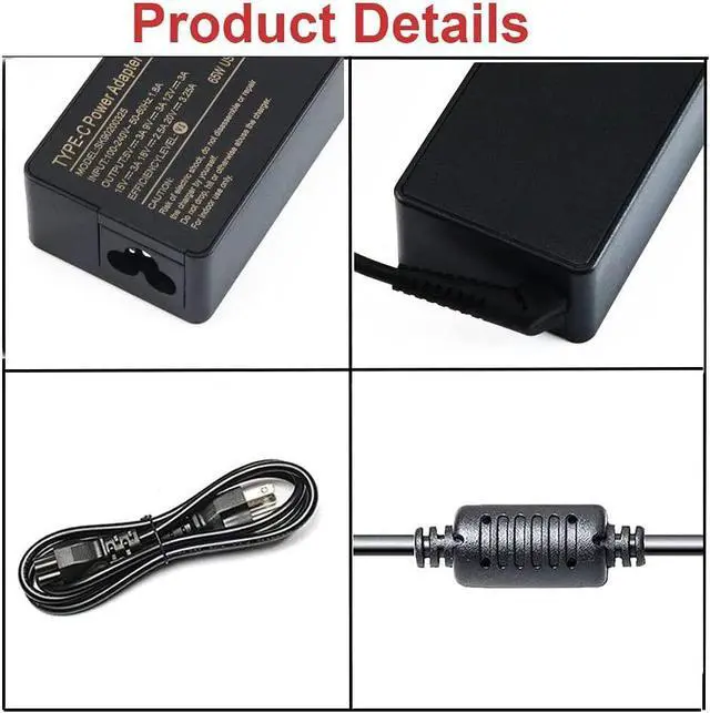 Alt view image 4 of 6 - 65W 45W USB/Type C Adapter Lapptop Charger Compatible with Lenovo ThinkPad T480 T480s T580 T580s T490S E580 Lenovo Chromebook 100e 300e 500e Lenovo Yoga C930 C940 C630 S730 920 910 Power Supply Cord