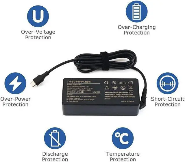 Alt view image 5 of 6 - 65W 45W USB/Type C Adapter Lapptop Charger Compatible with Lenovo ThinkPad T480 T480s T580 T580s T490S E580 Lenovo Chromebook 100e 300e 500e Lenovo Yoga C930 C940 C630 S730 920 910 Power Supply Cord