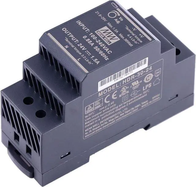 Alt view image 3 of 6 - Original Mean Well HDR-15 30 60 100 150 Series DC 5V 12V 15V 24V 48V meanwell Ultra Slim Step Shape DIN Rail Power Supply (Output Voltage : 24V, Power : HDR 100N)