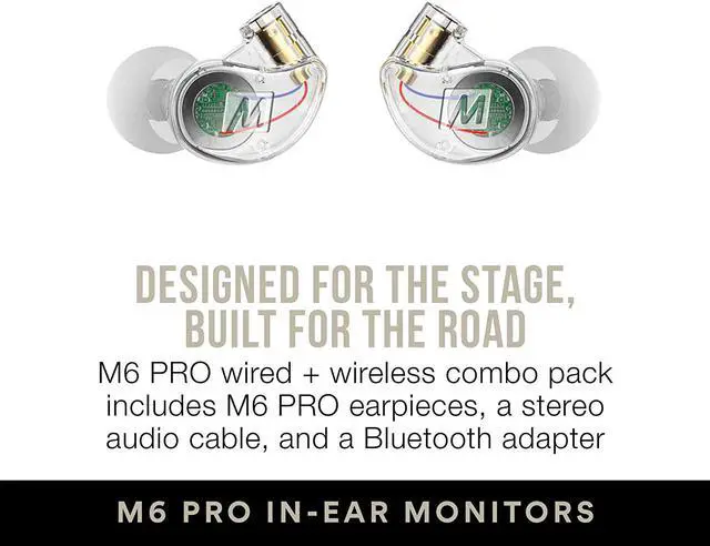 Alt view image 2 of 7 - MEE audio M6 PRO Musicians' in-Ear Monitors Wired + Wireless Combo Pack: Includes Stereo Audio Cable and Bluetooth Audio Adapter (Clear) (CMB-M6PROBT-CL)