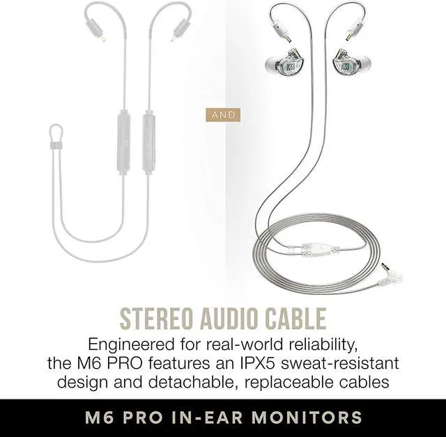 Alt view image 3 of 7 - MEE audio M6 PRO Musicians' in-Ear Monitors Wired + Wireless Combo Pack: Includes Stereo Audio Cable and Bluetooth Audio Adapter (Clear) (CMB-M6PROBT-CL)