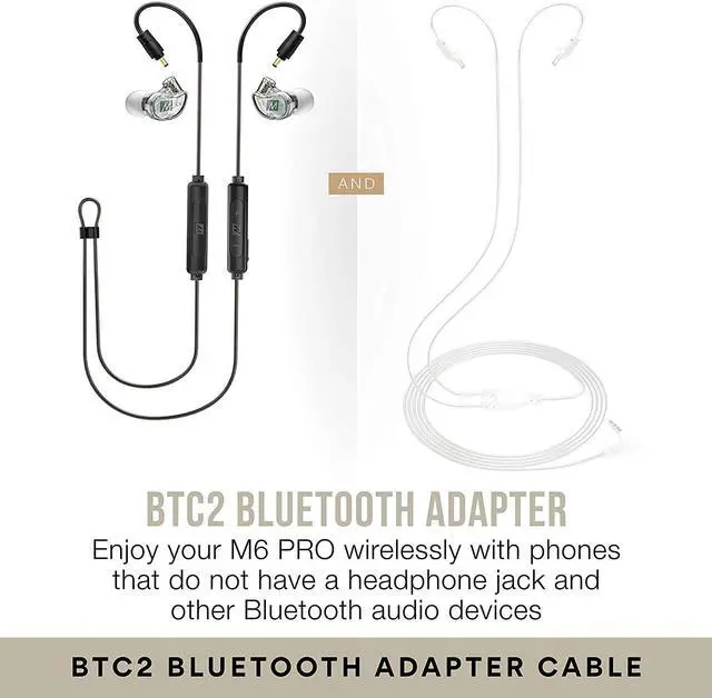 Alt view image 4 of 7 - MEE audio M6 PRO Musicians' in-Ear Monitors Wired + Wireless Combo Pack: Includes Stereo Audio Cable and Bluetooth Audio Adapter (Clear) (CMB-M6PROBT-CL)