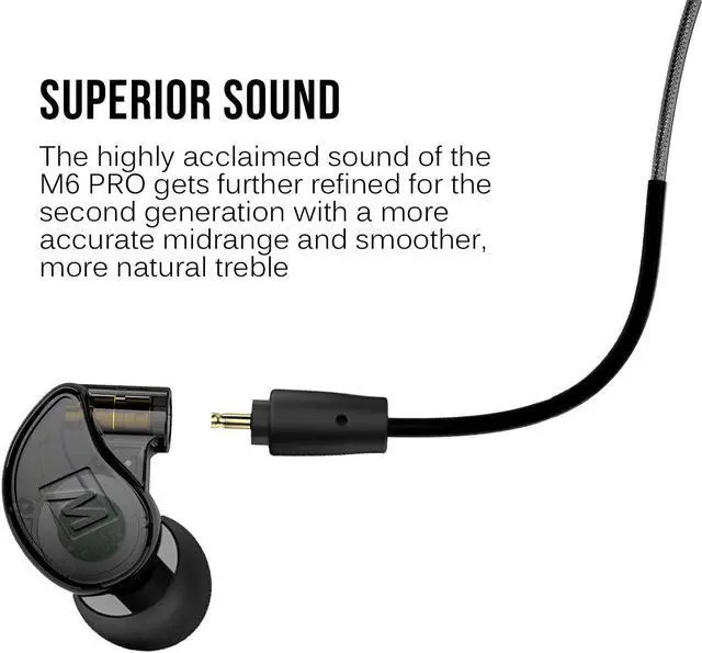 Alt view image 3 of 7 - M6 PRO In Ear Monitor Headphones for Musicians 2nd Gen Model With Upgraded Sound Memory Wire Earhooks & Replaceable Cables Noise Isolating Professional Earbuds 2 Cords Included (Black)