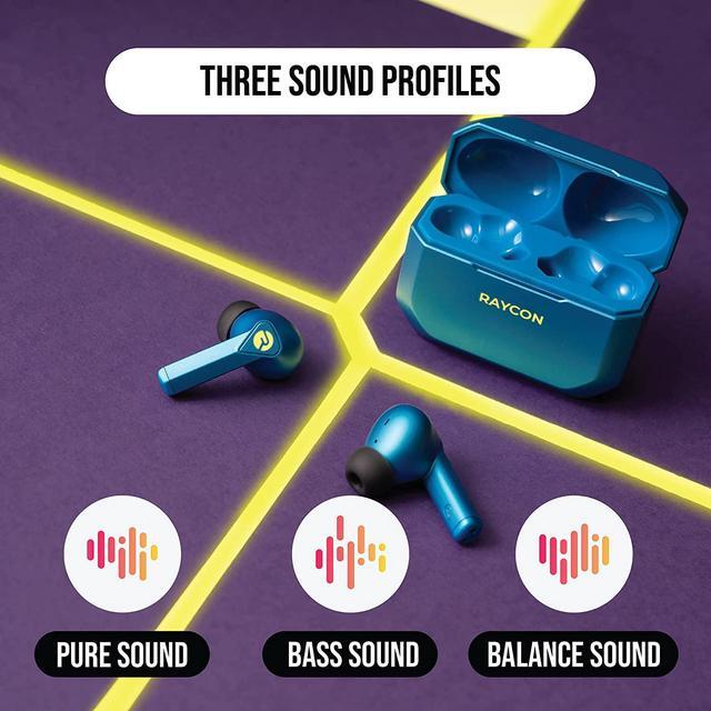 Alt view image 5 of 7 - Raycon The Gaming Bluetooth True Wireless Earbuds with Built in Mic, Low Latency, 31 Hours of Battery, Charging Case with Talk, Text, and Play, Bluetooth 5.0 (Cyber Blue)
