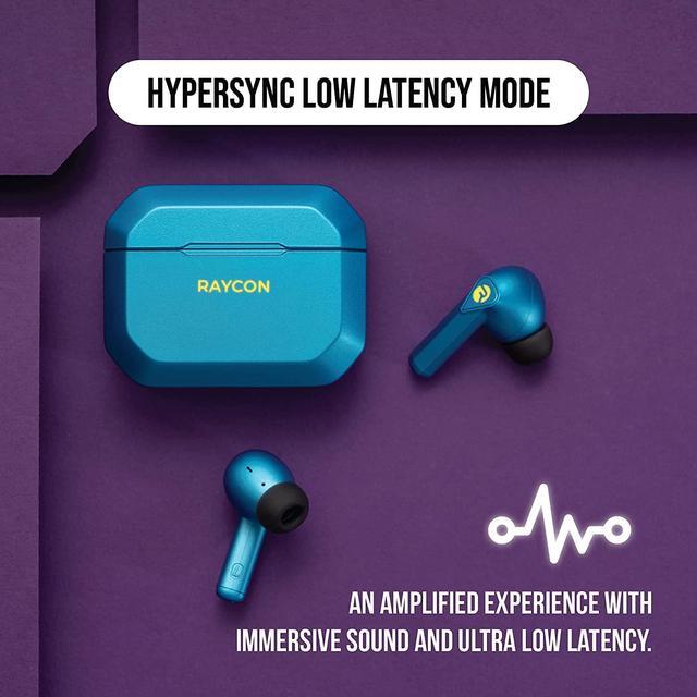 Alt view image 6 of 7 - Raycon The Gaming Bluetooth True Wireless Earbuds with Built in Mic, Low Latency, 31 Hours of Battery, Charging Case with Talk, Text, and Play, Bluetooth 5.0 (Cyber Blue)