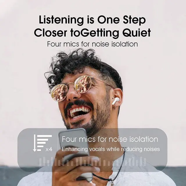 Alt view image 2 of 7 - QCY T11 True Wireless Earbuds with 4 Mics Noise Cancelling, in-Ear Detection Headphones Bluetooth 5.1, Deep Bass, App Customize, Touch Control, Type-C, 35H Paytime Earphone for Workout (White)