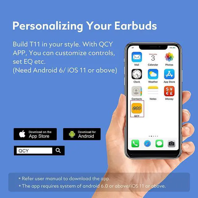 Alt view image 7 of 7 - QCY T11 True Wireless Earbuds with 4 Mics Noise Cancelling, in-Ear Detection Headphones Bluetooth 5.1, Deep Bass, App Customize, Touch Control, Type-C, 35H Paytime Earphone for Workout (White)