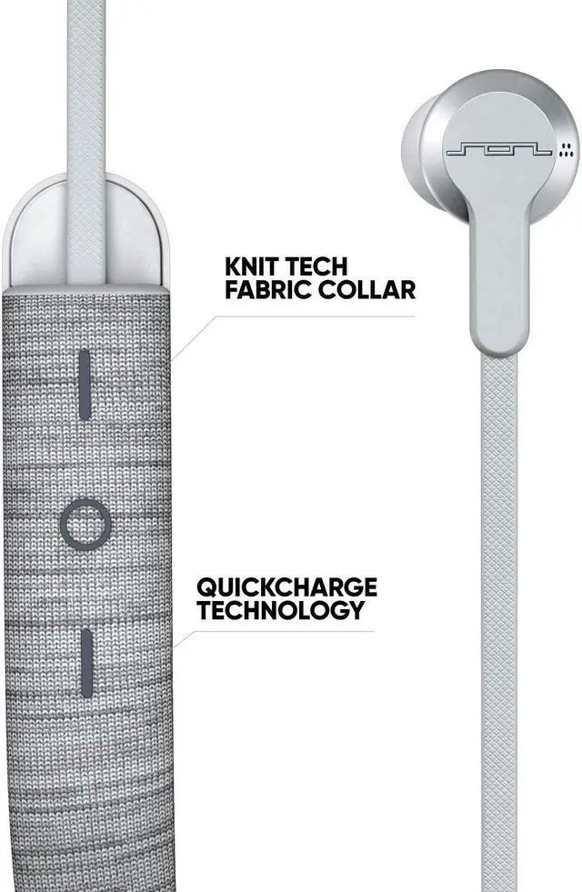 Alt view image 5 of 7 - Sol Republic Shadow Fusion Bluetooth Earbuds, Grey 10-Hour Playtime Comfortable Knit Tech Fiber Collar Magnetic Connection Earbuds Flexible Compact Storage Convenient Carrying Case, Gray