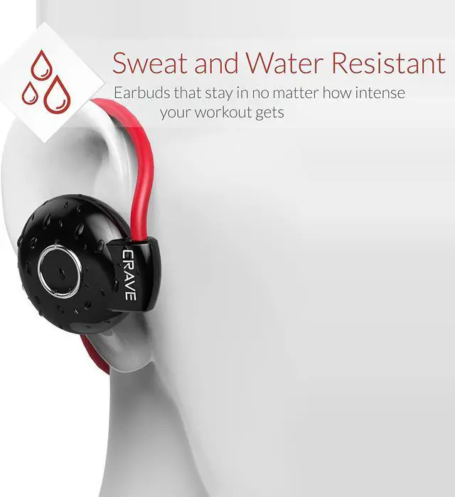 Alt view image 3 of 7 - Crave Octane Sport Wireless Bluetooth Earphones, in-Ear Sweat and Water Resistant Stereo Lightweight Headphones Earbuds Premium Sports Headset with Built-in Mic  Red