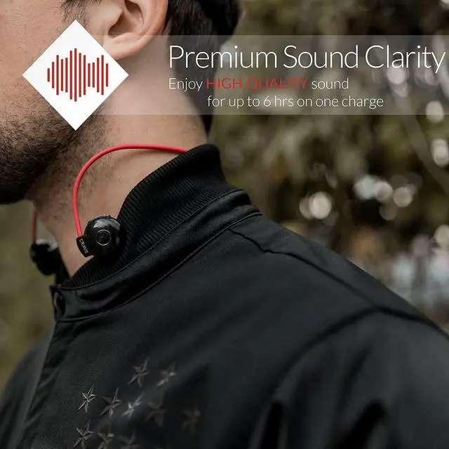 Alt view image 6 of 7 - Crave Octane Sport Wireless Bluetooth Earphones, in-Ear Sweat and Water Resistant Stereo Lightweight Headphones Earbuds Premium Sports Headset with Built-in Mic  Red
