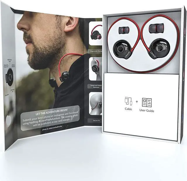 Alt view image 7 of 7 - Crave Octane Sport Wireless Bluetooth Earphones, in-Ear Sweat and Water Resistant Stereo Lightweight Headphones Earbuds Premium Sports Headset with Built-in Mic  Red