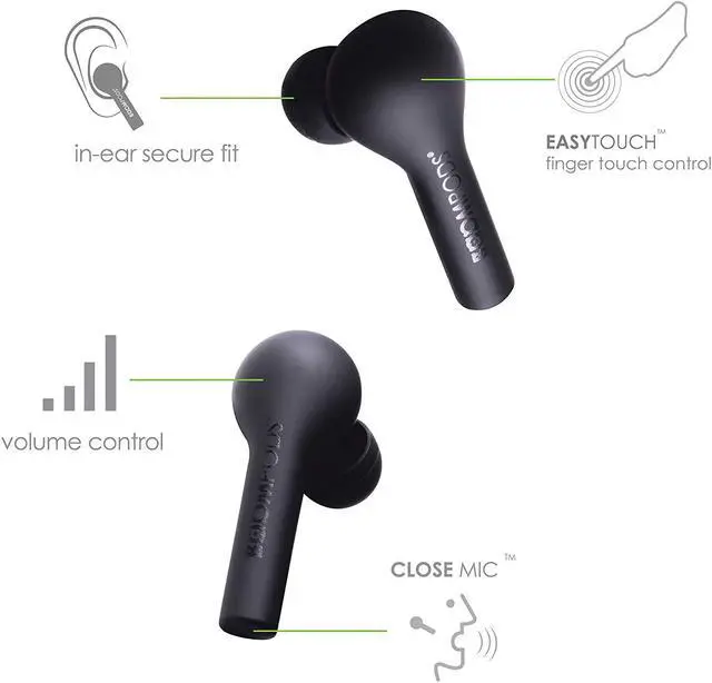 Alt view image 3 of 7 - BoomPods Bassline True Wireless Earbuds - Bluetooth in-Ear Headphones, Water/Sweat Resistant, Compact Travel Charging Case, Instant Connection, TWS (Black)