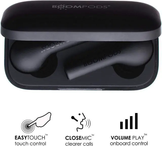 Alt view image 6 of 7 - BoomPods Bassline True Wireless Earbuds - Bluetooth in-Ear Headphones, Water/Sweat Resistant, Compact Travel Charging Case, Instant Connection, TWS (Black)