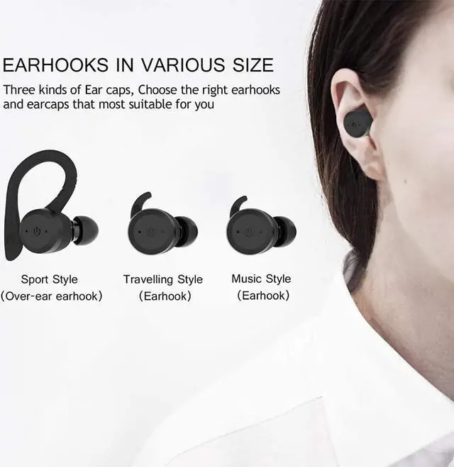 Alt view image 4 of 7 - DLW True Wireless Earbuds Bluetooth 5.0 Headphones, Sports in-Ear TWS Stereo Mini Headset w/Mic HiFi Bass IPX7 Waterproof, One Step Instant Pairing Case Noise Cancelling Earphones (Black)