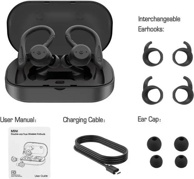 Alt view image 5 of 7 - DLW True Wireless Earbuds Bluetooth 5.0 Headphones, Sports in-Ear TWS Stereo Mini Headset w/Mic HiFi Bass IPX7 Waterproof, One Step Instant Pairing Case Noise Cancelling Earphones (Black)