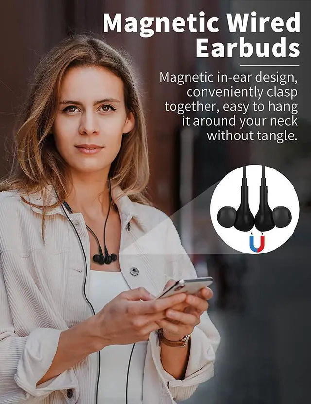 Alt view image 2 of 7 - USB C Headphone for  S23 FE S22 S21 S20 A53 A54 Wired Earbuds Magnetic in-Ear Type C Earphone with Microphone Volume Control Bass Stereo Noise Canceling for iPhone 15 Pro Max Pixel 6 6a 7a 8 5