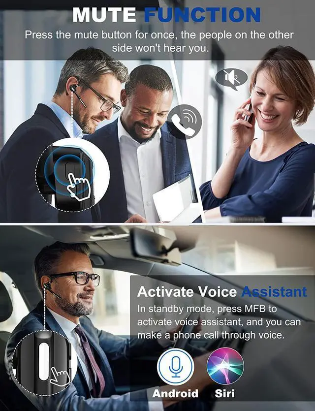 Alt view image 6 of 7 - DECHOYECHO Bluetooth Headset V5.1, Wireless Headset with Battery Display Charging Case, Bluetooth Earpiece with Noise Canceling Mic for Driving, Office, Business, Compatible with Cell Phone and PC