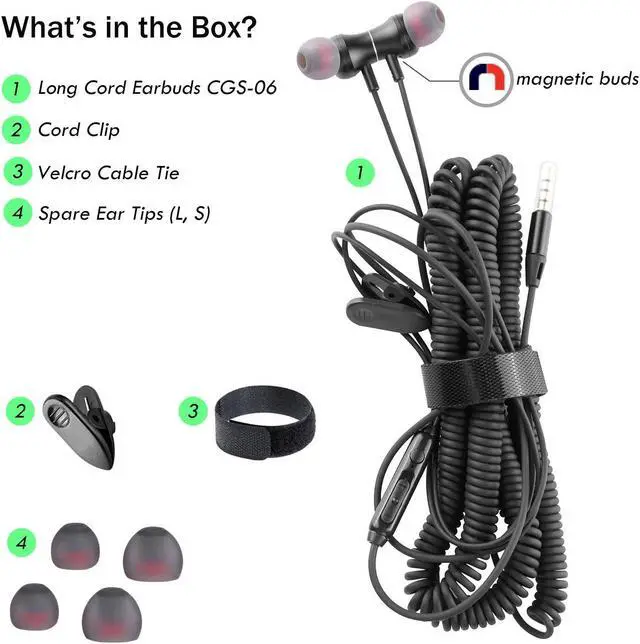 Alt view image 6 of 7 - Extra Long Earbuds for TV & PC with 12FT Spring Coiled Extension Cable Volume Control & Mic in-Ear Wired Headphones for 3.5mm Audio Output Devices ChanGeek CGS06