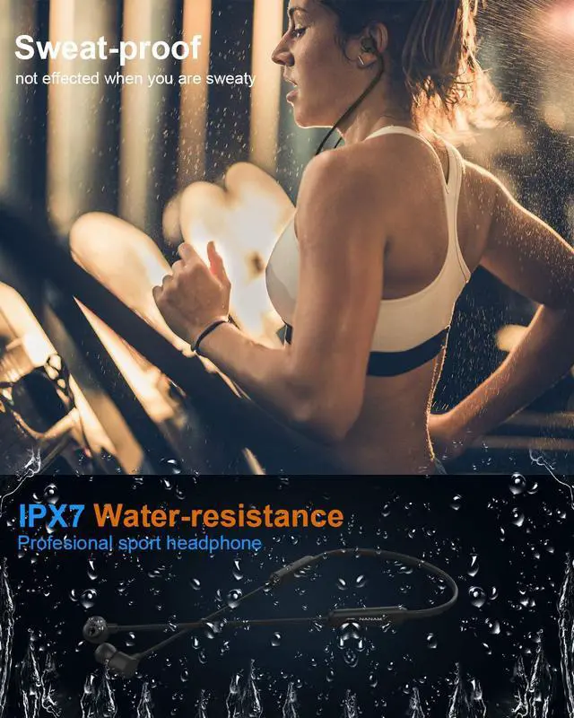 Alt view image 6 of 7 - NANAMI Bluetooth Headphones Wireless Earbuds - Sports Magnetic Neckband Wireless Headsets, HiFi Stereo Deep Bass Updated Bluetooth 5.3 Earphones IPX7 Waterproof with Mic for Gym Running 24h Playtime