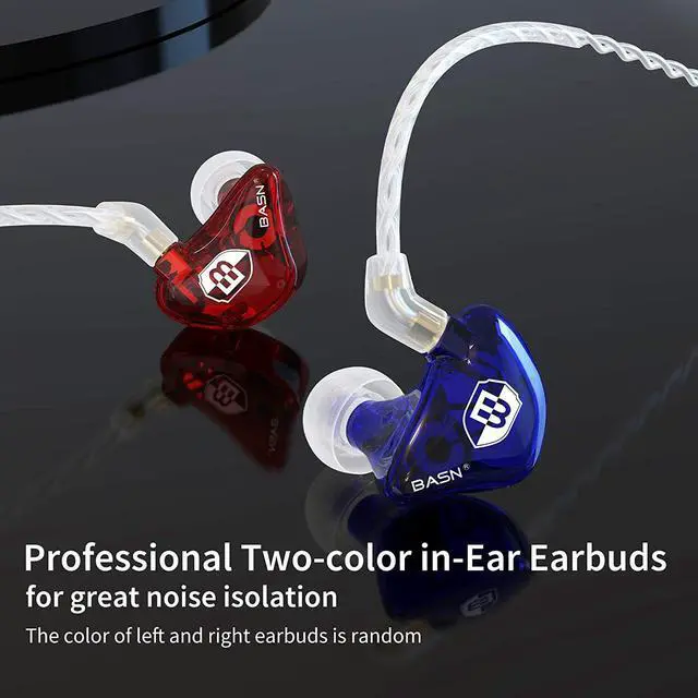 Alt view image 3 of 6 - BASN Professional in Ear Monitor Headphones for Singers Drummers Musicians with MMCX Connector IEM Earphones (Lux Clear Red Blue)