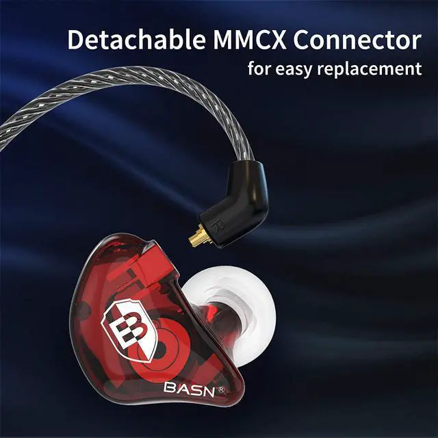 Alt view image 4 of 6 - BASN Professional in Ear Monitor Headphones for Singers Drummers Musicians with MMCX Connector IEM Earphones (Lux Clear Red Blue)