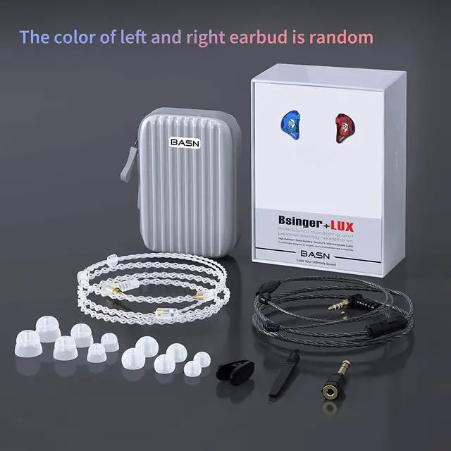 Alt view image 6 of 6 - BASN Professional in Ear Monitor Headphones for Singers Drummers Musicians with MMCX Connector IEM Earphones (Lux Clear Red Blue)