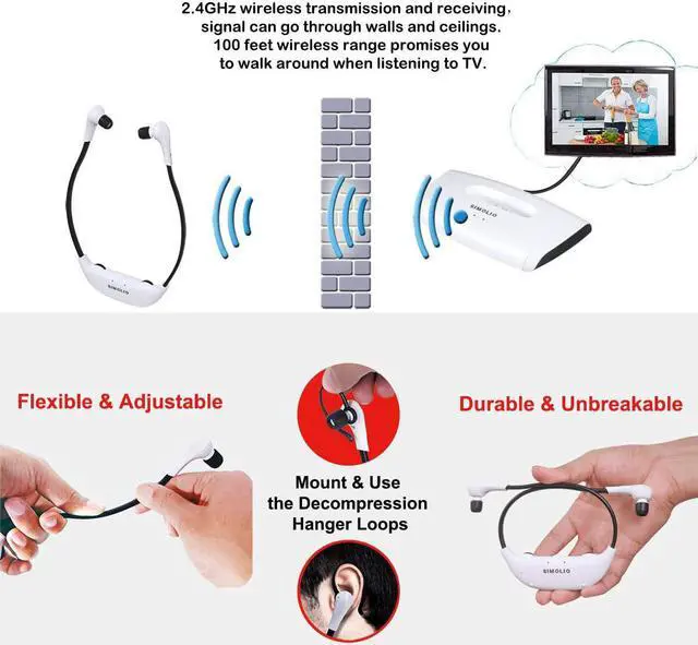 Alt view image 4 of 7 - SIMOLIO Wireless Headphones for TV Watching w/Clarified Dialog, 164FT Range TV Headset for Seniors w/Balance Control & Enhanced Voice & Transmitter/Charging Dock, Gifts for Elderly, No Audio Delay