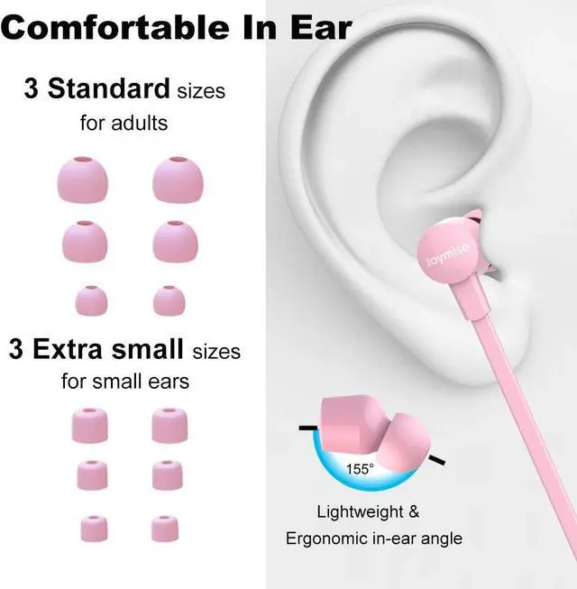 Alt view image 2 of 7 - Joymiso Tangle Free Earbuds for Kids Women Small Ears with Case, Comfortable Lightweight in Ear Headphones, Flat Cable Ear Buds Wired Earphones with Mic and Volume Control for Cell Phone Laptop (Pink)