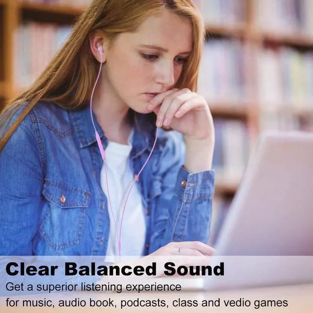 Alt view image 4 of 7 - Joymiso Tangle Free Earbuds for Kids Women Small Ears with Case, Comfortable Lightweight in Ear Headphones, Flat Cable Ear Buds Wired Earphones with Mic and Volume Control for Cell Phone Laptop (Pink)