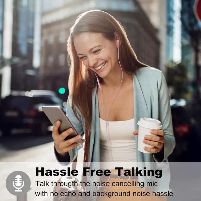 Alt view image 5 of 7 - Joymiso Tangle Free Earbuds for Kids Women Small Ears with Case, Comfortable Lightweight in Ear Headphones, Flat Cable Ear Buds Wired Earphones with Mic and Volume Control for Cell Phone Laptop (Pink)