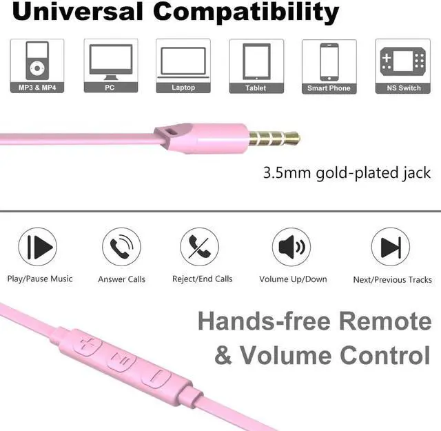 Alt view image 6 of 7 - Joymiso Tangle Free Earbuds for Kids Women Small Ears with Case, Comfortable Lightweight in Ear Headphones, Flat Cable Ear Buds Wired Earphones with Mic and Volume Control for Cell Phone Laptop (Pink)