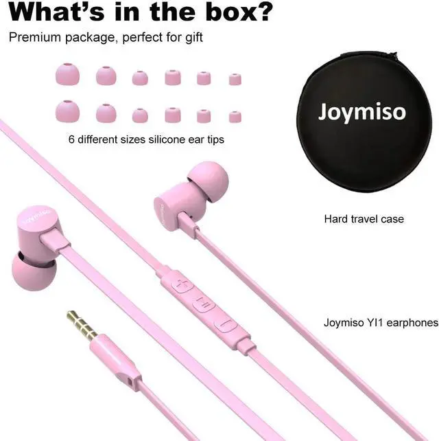 Alt view image 7 of 7 - Joymiso Tangle Free Earbuds for Kids Women Small Ears with Case, Comfortable Lightweight in Ear Headphones, Flat Cable Ear Buds Wired Earphones with Mic and Volume Control for Cell Phone Laptop (Pink)