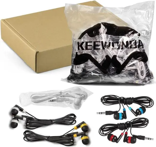 Alt view image 6 of 6 - Bulk Earbuds Headphones Wholesale Earphones KWA-19B Wired 100 Pack Disposable Ear Buds Bulk Multi Colored Headphones for School Classroom Students