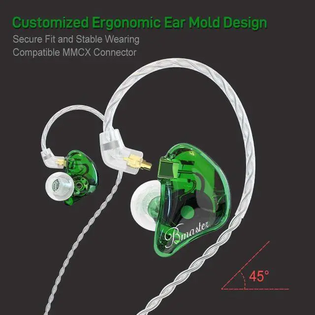 Alt view image 3 of 6 - in-Ear Monitors, BASN Bmaster Triple Driver HiFi Stereo Noise-Isolating in-Ear Headphones with Two Detachable MMCX Cables for Stage/Audio Recording (Green)