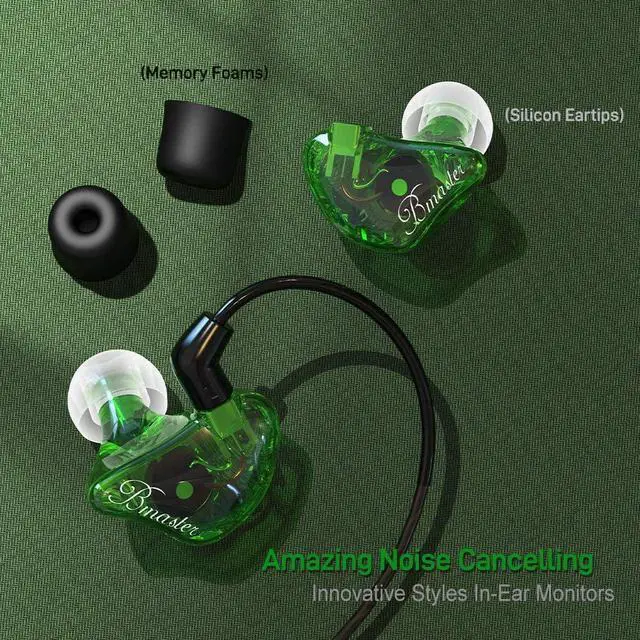 Alt view image 5 of 6 - in-Ear Monitors, BASN Bmaster Triple Driver HiFi Stereo Noise-Isolating in-Ear Headphones with Two Detachable MMCX Cables for Stage/Audio Recording (Green)