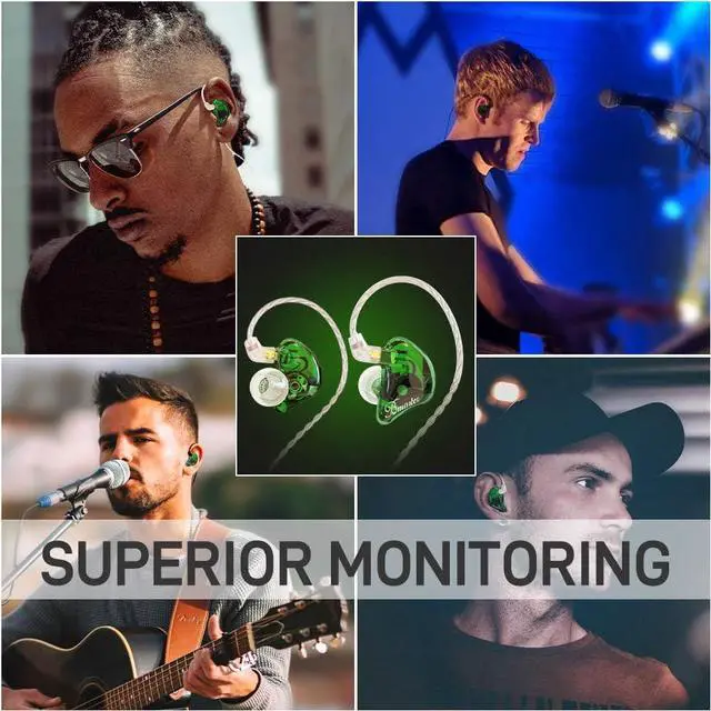 Alt view image 6 of 6 - in-Ear Monitors, BASN Bmaster Triple Driver HiFi Stereo Noise-Isolating in-Ear Headphones with Two Detachable MMCX Cables for Stage/Audio Recording (Green)