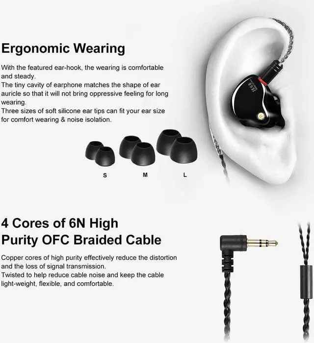 Alt view image 4 of 7 - Wired Earbuds in-Ear Headphones for Singers/Drummers/Musicians Noise Isolating Bass Driven Earphones Carry Case Ear Buds Tips MMCX 3.5MM Jack IEM Earphones ((Black UV Coating)