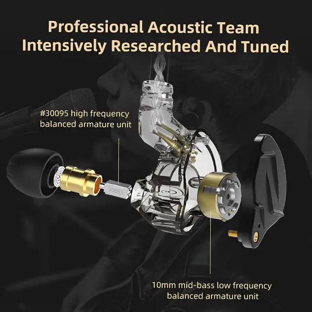 Alt view image 2 of 7 - KZ ZSN Pro X in Ear Monitor Earphone 1BA 1DD Wired Earphone HiFi Sport Gaming Earbuds Headphones Compatibility for Phone Computer Tablet